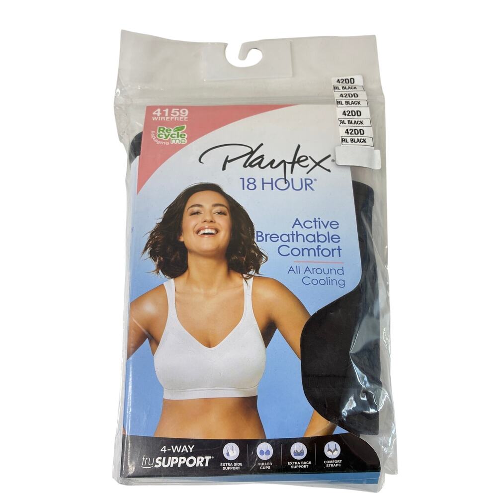 Playtex 4159 18 Hour Active Breathable Comfort Bra Black NWT 42DD